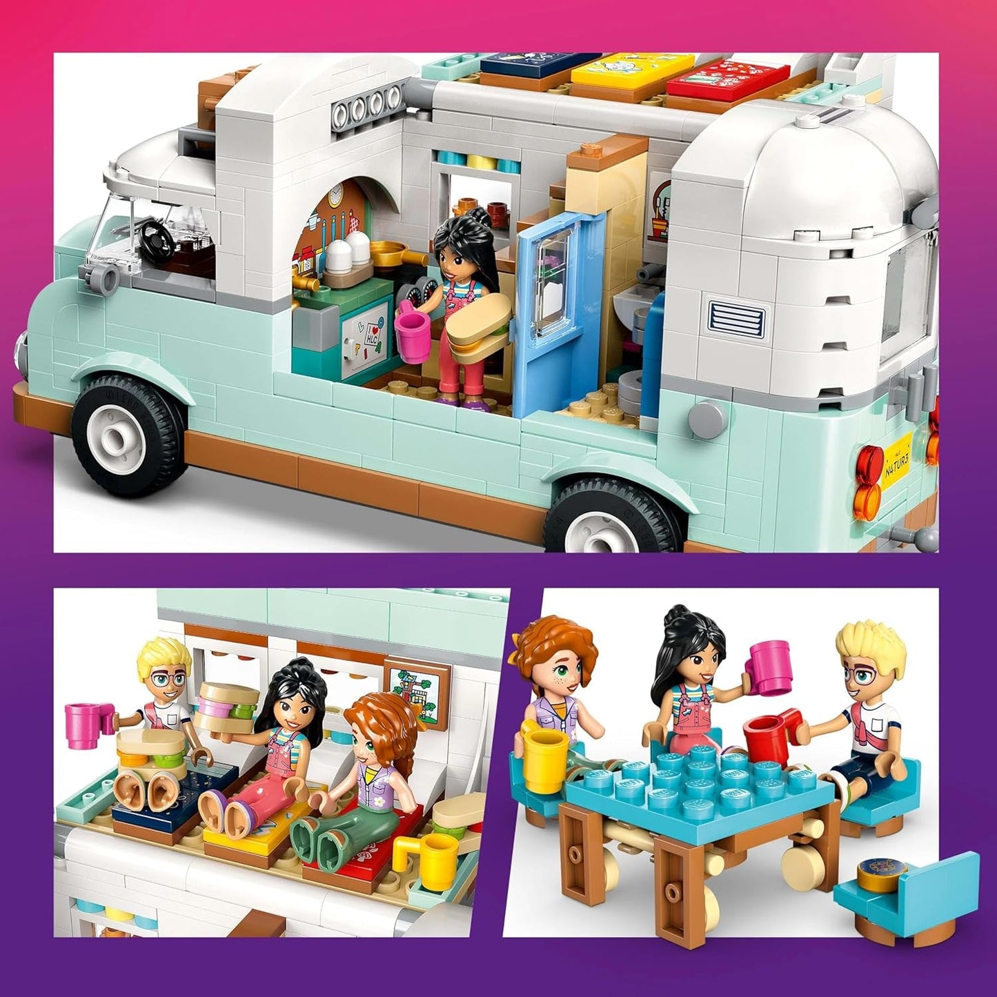 LEGO Friends campingvogn, rollespilsbyggesæt med legetøjskaravane, gave til piger fra 7 år og opefter, kreativt legesæt med 3 minifigurer og ilderdyrefigur 42663 byggesæt Besuche den LEGO-Store