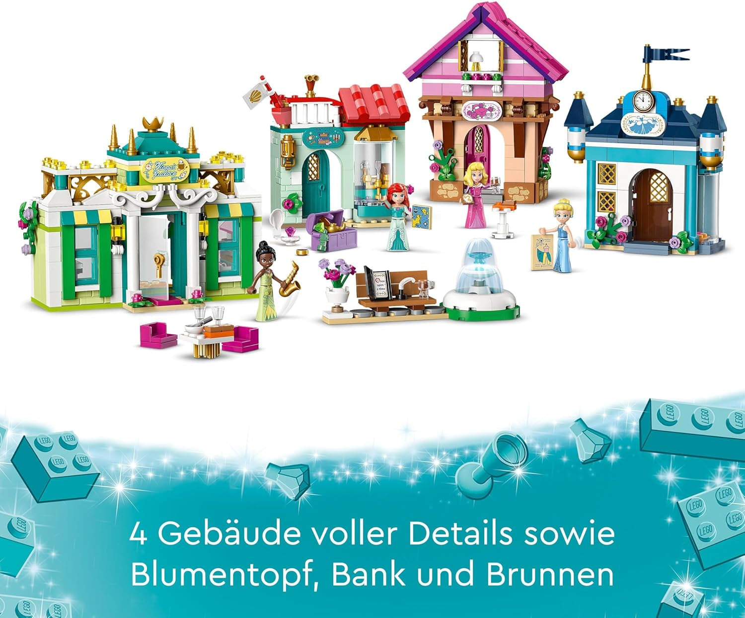 LEGO Disney Princess: Disney Princess Adventure Market, legetøjshus med 4 dukker inklusive Askepot og Ariel, Legesæt med skattekort, gave til piger og drenge fra 6 år 43246 Byggesæt Besuche den LEGO-Store