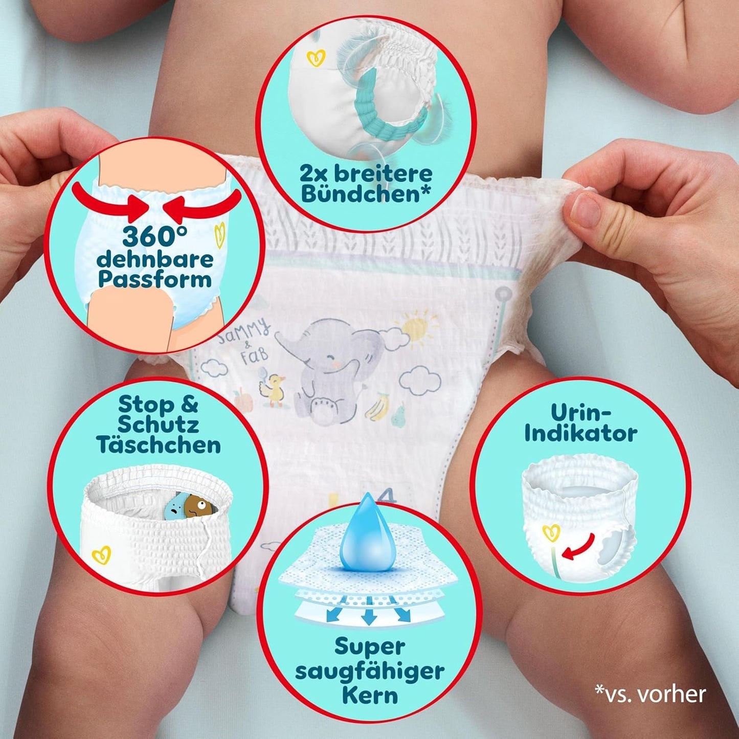 Pampers Premium Protection Pants Größe 6, 78 Windeln, 13kg-19kg, Mit 360° Fitform, 2x breiteren Bundchen as vorher for Komfort & Schutz + 10 Stück Pampers Aqua Baby-Weuchttücher enthalten