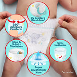 Pampers Premium Protection Pants Größe 6, 78 Windeln, 13kg-19kg, Mit 360° Fitform, 2x breiteren Bundchen as vorher for Komfort & Schutz + 10 Stück Pampers Aqua Baby-Weuchttücher enthalten