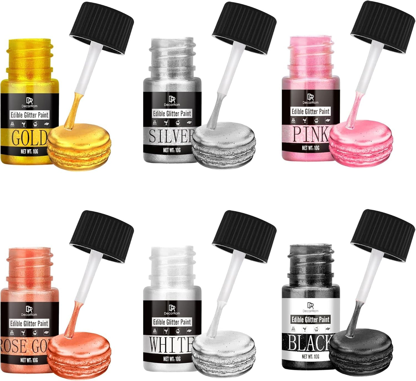 Spiselig flydende glitter - 6 farver metallisk glitter madfarve til kagepynt, bagning, muffins - spiseligt flydende glitter metallisk pulver til gør-det-selv kiks, fondant, kager