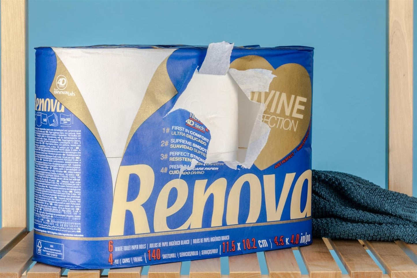 Renova Renova Divine Perfection toiletpapir, 42 ruller, premium toiletpapir, 4-lags, ultrablødt, ekstra styrke, tykt, blødt og absorberende, Fsc-certificeret papir, 4400G
