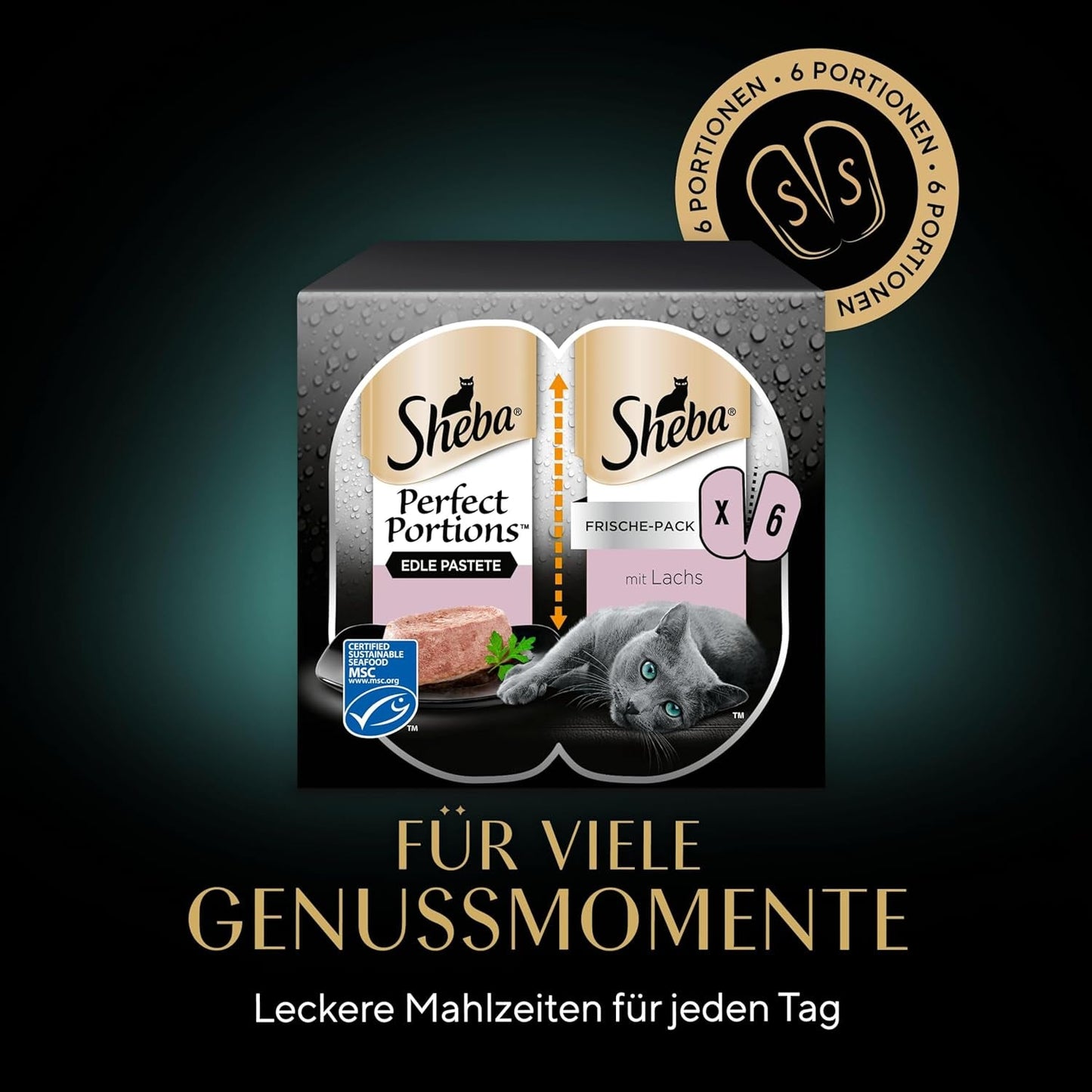 SHEBA Perfect PORTIONS pate til katte med laks, MSC certificeret, 8 x 3 x (2 x 37,5g) = 225g (Emballage vil blive opdateret)