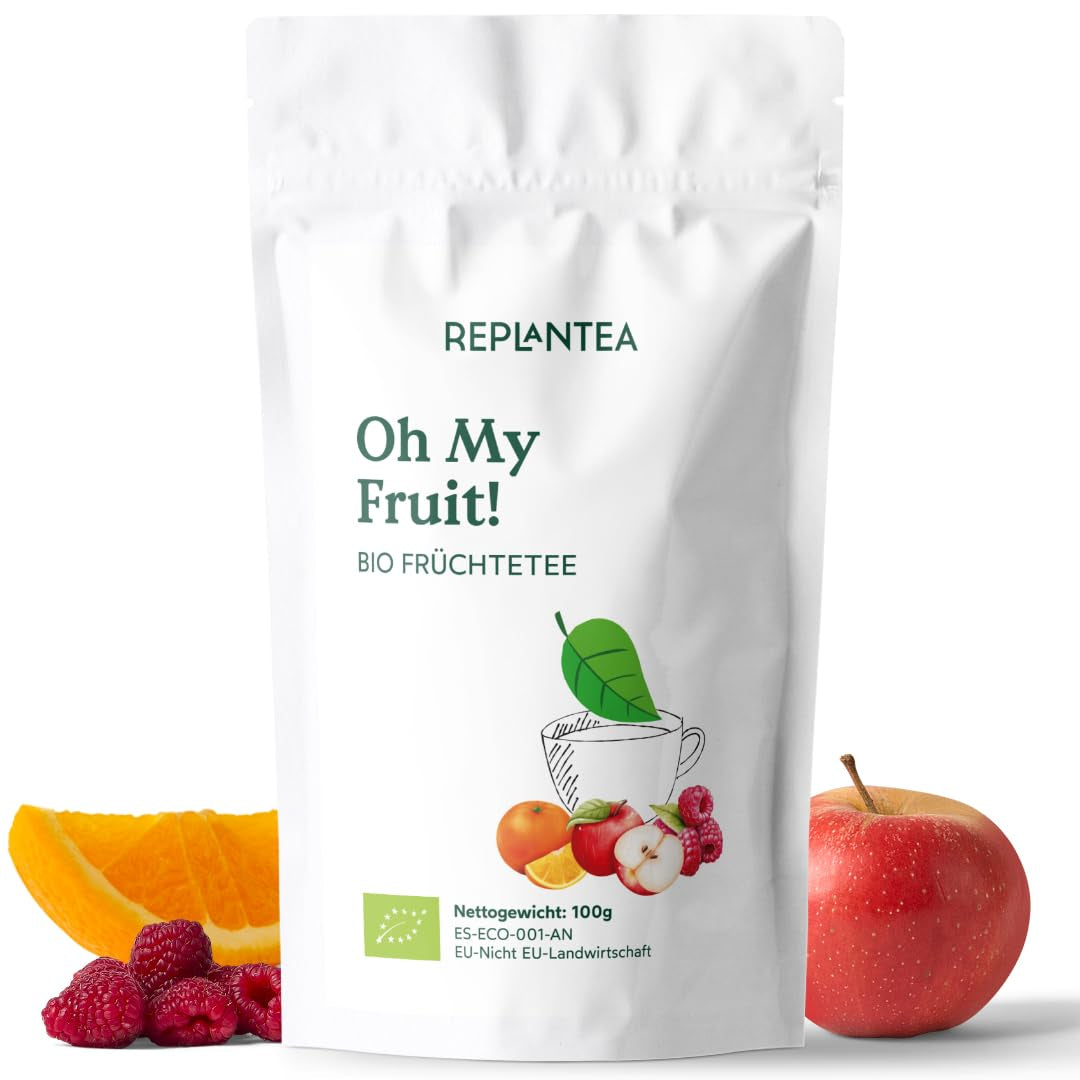 Oh My Fruit BIO frugtte 100 g (50 kopper) | Løs frugtte med æbler, hibiscus, hindbær, appelsiner og steviablade REPLANTEA