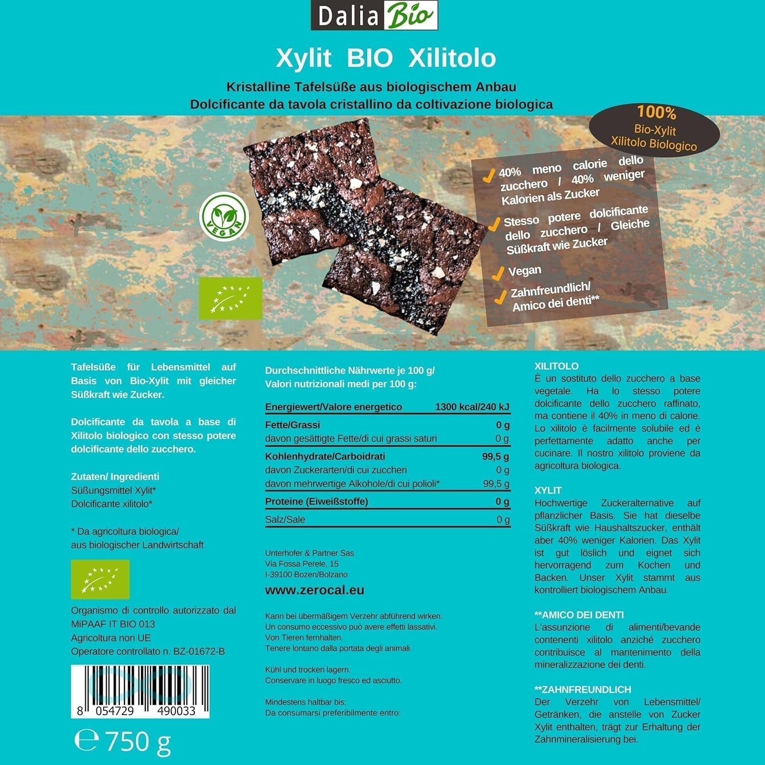 Bio Xylitol Bio | Aus Biologischer Landwirtschaft | 40 % lavere kalorier Zahnfreundlich | Ideal Zum Kochen Und Backen, 750 G Sweeteners Naty Shop