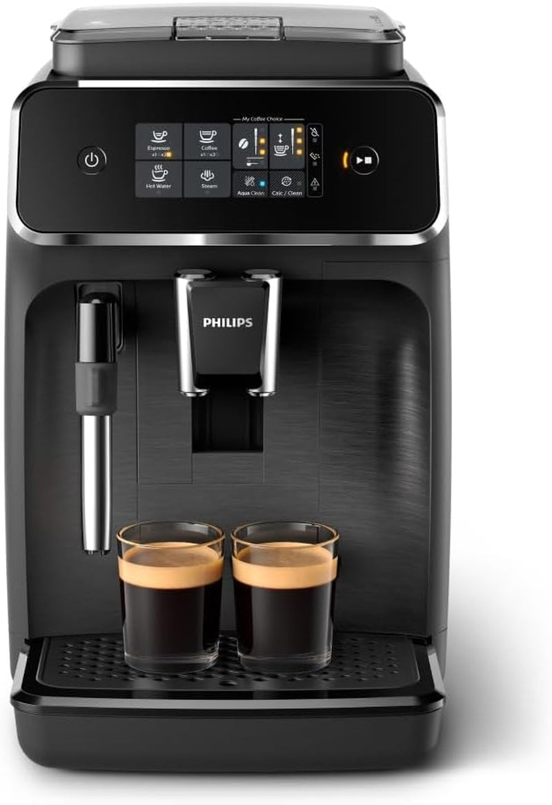 PHILIPS automatisk espressomaskine 2200-serien - 2 kaffespecialiteter, touch-display, klassisk mælkeskummer, keramisk kværn, matsort (EP2220/10)