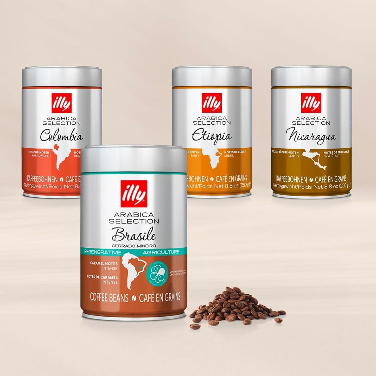 illy, Kaffeebohnen Arabica Selection Costa Rica, 100% Arabica med karamel-, Schokoladen- og Vanillenoten, süßer Gesmack, 1 dosis med 250g