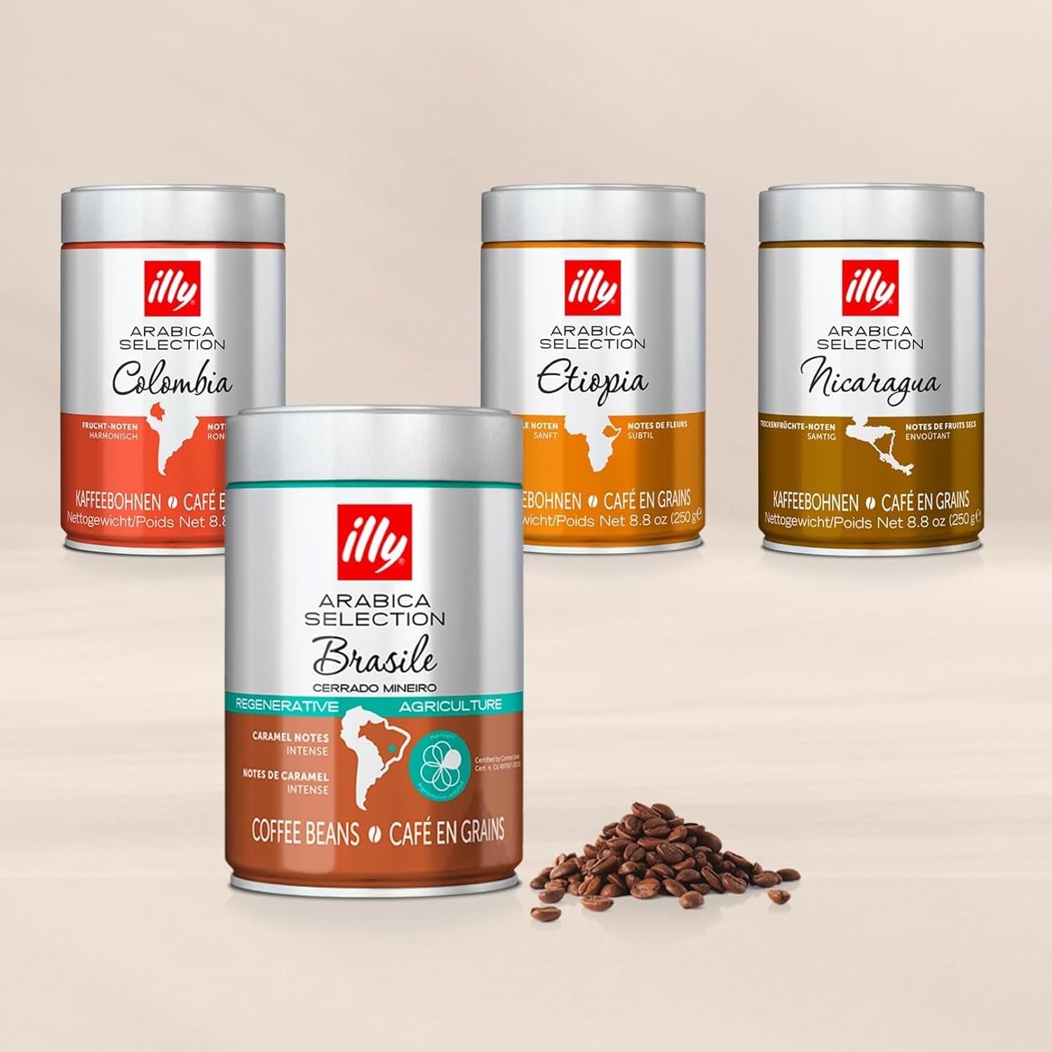 illy, Kaffeebohnen Arabica Selection Costa Rica, 100% Arabica med karamel-, Schokoladen- og Vanillenoten, süßer Gesmack, 1 dosis med 250g