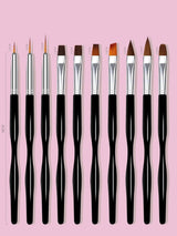 Nail Art Pinsel Sæt, 10 stk Nageldesign Malerei Pinsel, Professionelle Nail Art Design Pinsel, Nail Fine Liner Pinsel, Schwarz