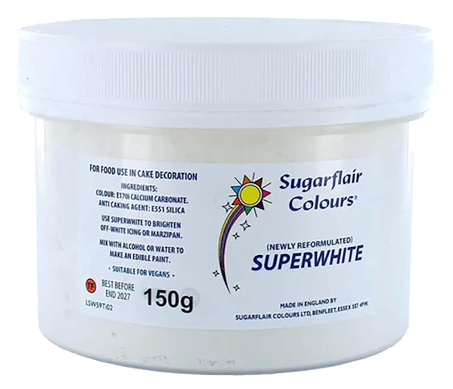 Sugarflair Superwhite Icing Bleach, Icing Bleach til Royal Icing, Ekstra hvid spiselig madfarve - 150g