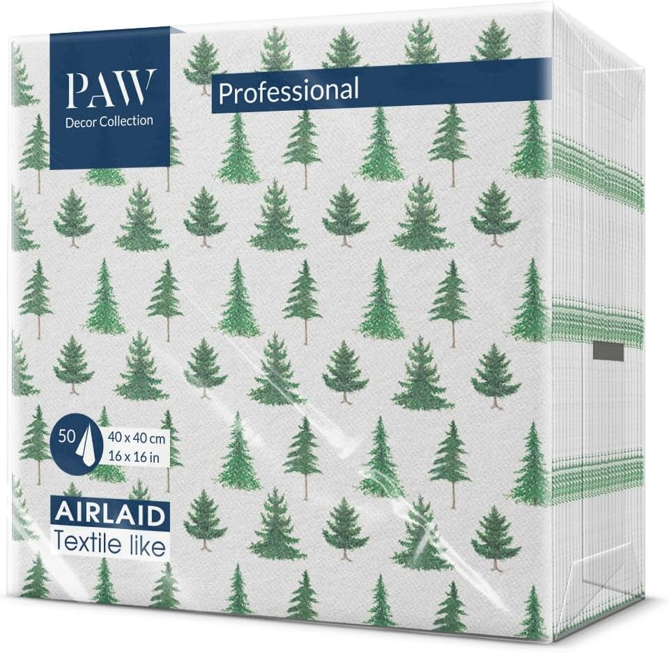PAW - Airlaid servietter (40 X 40 Cm) I 50 stykker I Perfekt til jul, vinter, helligdage I Juleaften Bordpynt I Airlaid stoflignende servietter Vintergrene I Vintergrene