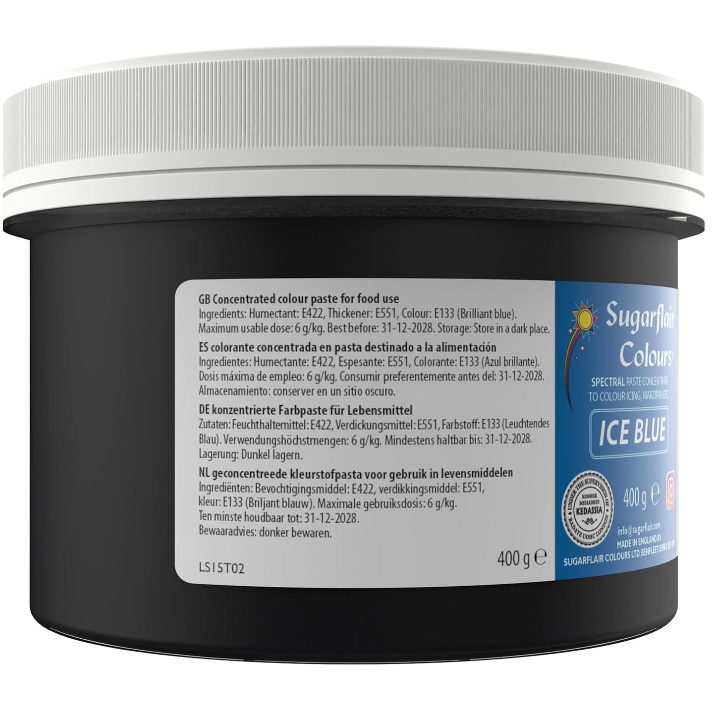 Sugarflair Ice Blue Pasta Madfarve, Fondant & Marcipan Madfarve, Spectral Concentrated Pasta - 400 g