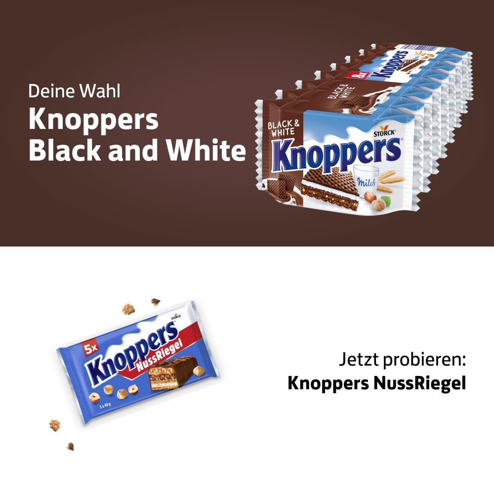 Sort og hvid – 2 x 200 g (2 x 8 stykker) – Vaffelskiver fyldt med mørke kakaoblater, stykker sort dej, mælk og nougatcreme