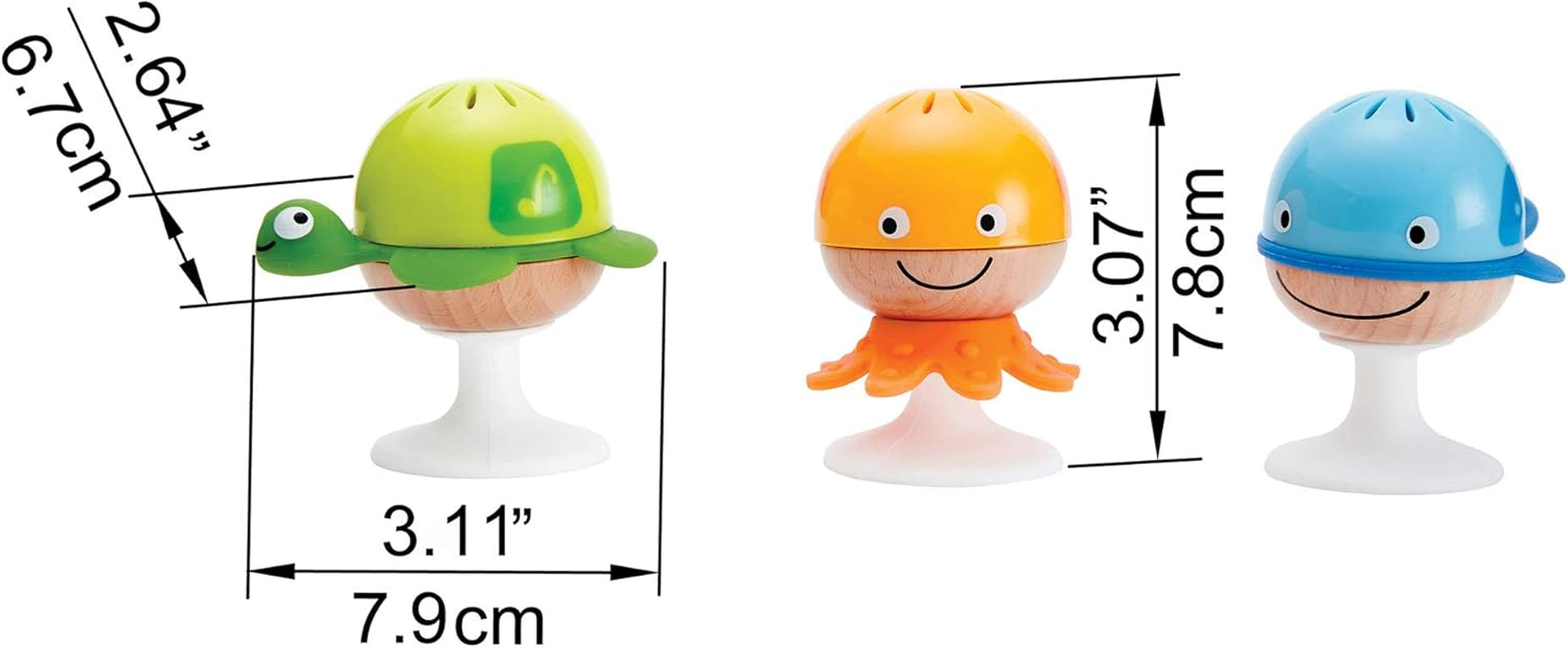 Ranglesæt med sugekop Hape | Tre dyr med bidering elementer, skildpadde, blæksprutte og hval | Læringslegetøj fra 0 måneder Bebe Toys Naty Shop