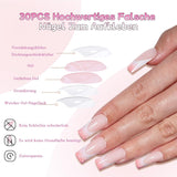 30 stk franske falske negle - lim på kunstige negle - bløde gelnegle til kvinder - Akrylklæbende negle Firkantet manicure (fransk pink)