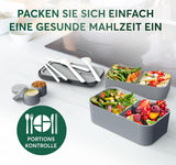 Umami madpakke til voksne, stabelbar Bento-boks med 4 bestik og rum, madpakke til voksne, to-go salatbeholder, Picnic/kontor madpakke, koksgrå, 1500 ml madopbevaringsbokse Naty Shop