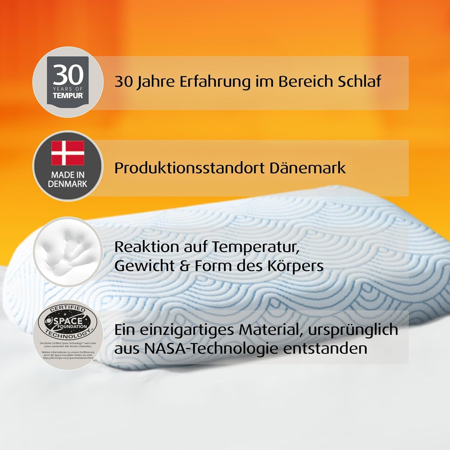 TEMPUR EASE Memory Foam Sovepude, Ergonomisk Nakkestøttepude til enhver sovestilling, Fast støtte, 50 X 31 X 10/5 cm, Hvid Naty Shop Standard Puder