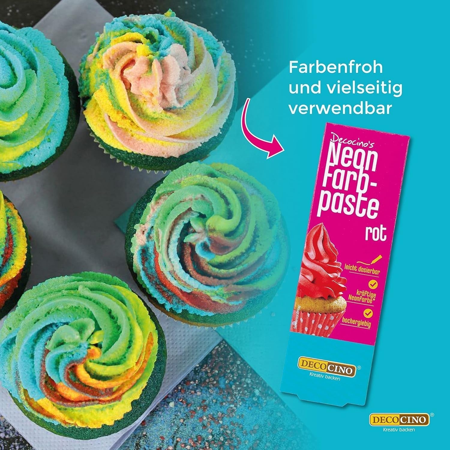 Decocino Neon Food Paste Red – Høj dosis madfarve – Til farvening af kager, muffins, cupcakes – Smagløs