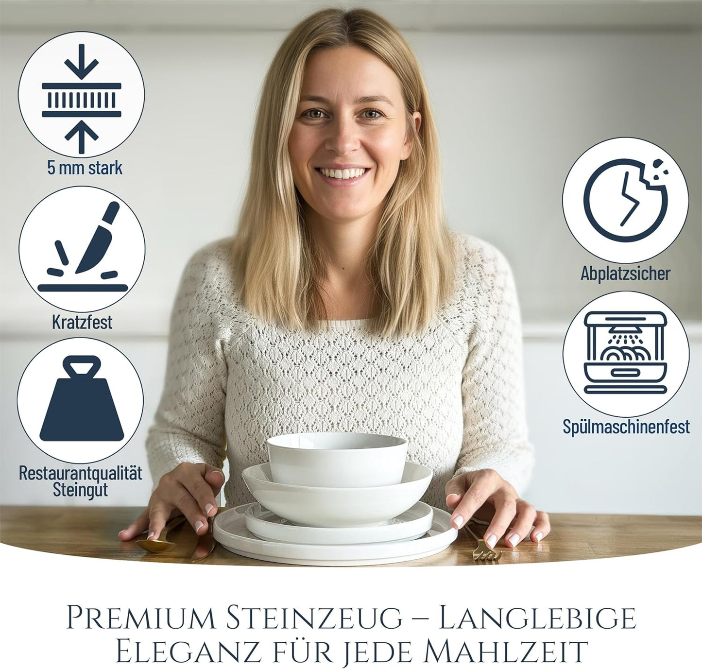 Krystal 48 dele porcelænsservisesæt TESTVINDER Klart porcelænsservisesæt Skåle og tallerkner Middagsservice til 12 Pure Living servisesæt i hvid