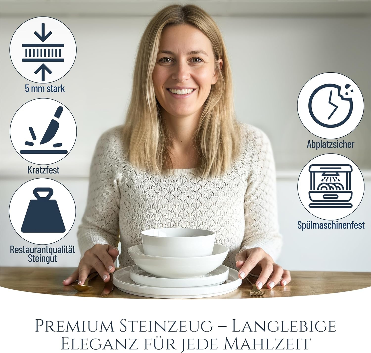 Krystal 48 dele porcelænsservisesæt TESTVINDER Klart porcelænsservisesæt Skåle og tallerkner Middagsservice til 12 Pure Living servisesæt i hvid