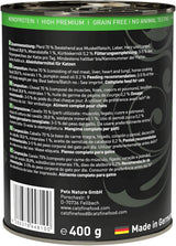 Vådfoder til katte Catz Finefood Purrrr Heste Monoprotein no. 123, til katte med følsom fordøjelse, 70% kødindhold, 6 æsker x 400 g