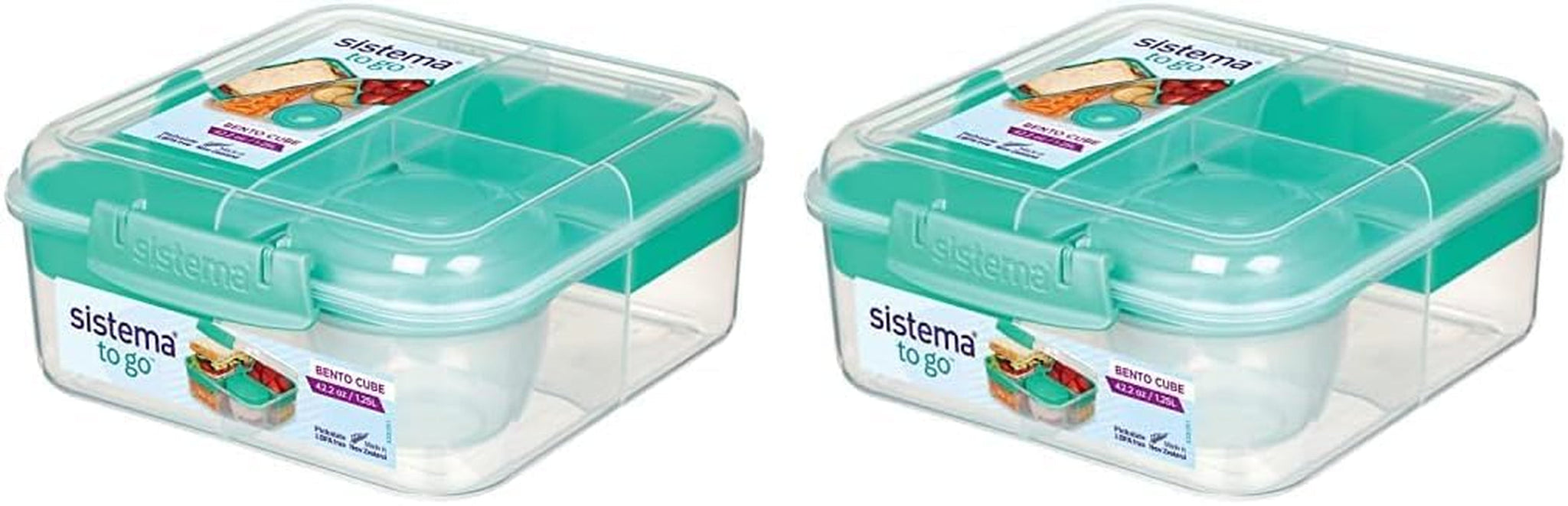 Bento Box TO GO madkassesystem med rum | 1,25 L madpakke med yoghurt/frugtbeholder | for børn og voksne l | BPA-fri Minty Teal [21685-8T], Mint Green Naty Shop Food Opbevaringskasser Mint Green 1,25 liter (pakke med 2)