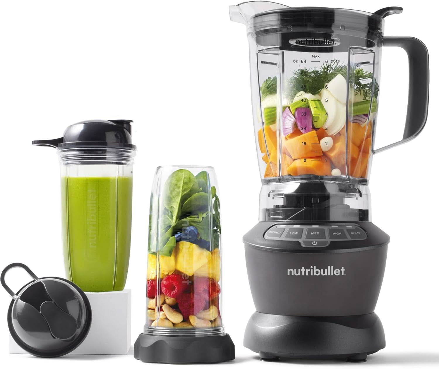 Nutribullet Full Size Blender, Elektrischer Mixer, Multifunktionaler Stabmixer, Professioneller Mixer, 1000 Watt Leistung, 1,6L Becher, Grau, NBF450DG Køkken Naty Shop Schwarz 1000 Watt