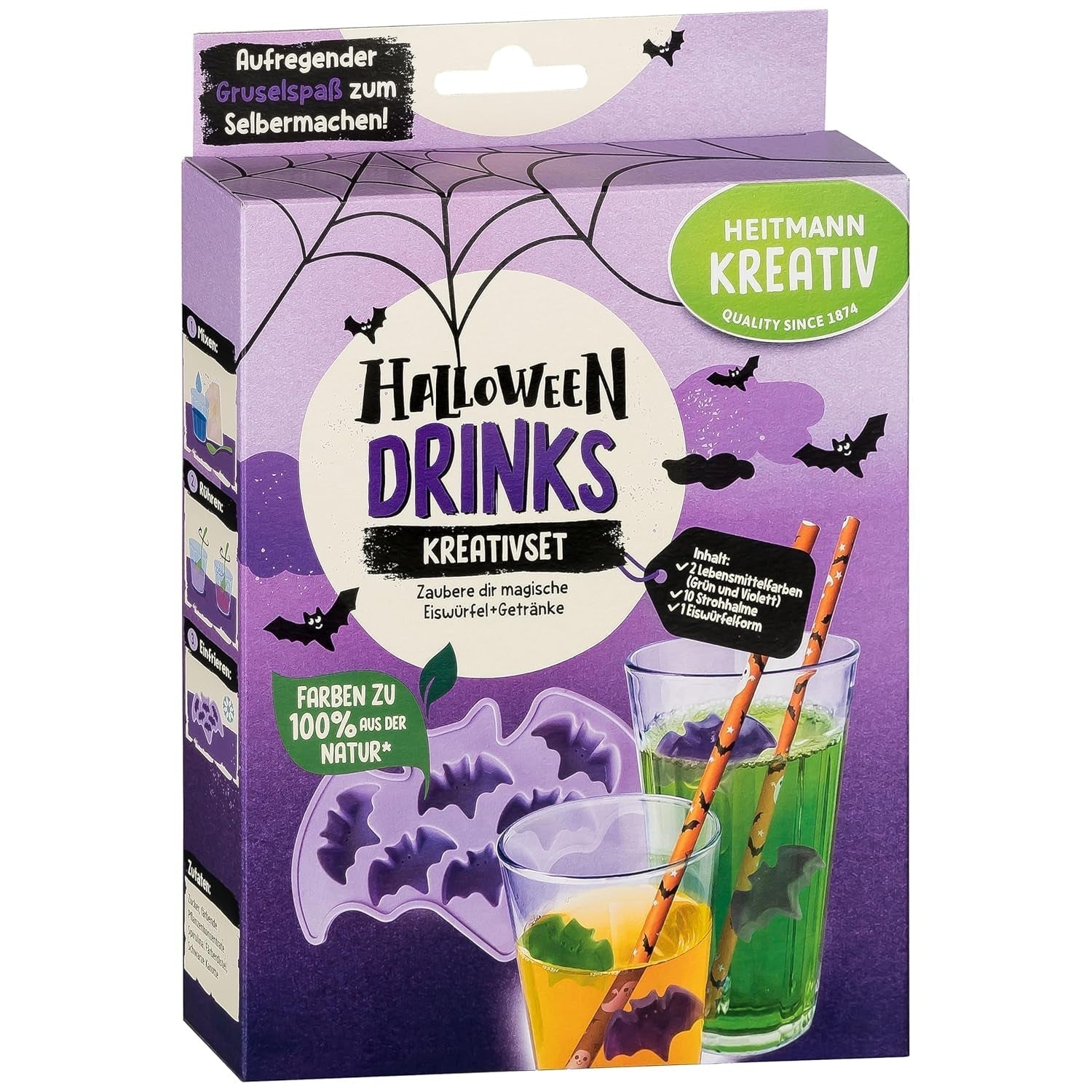 HEITMANN KREATIV - Kreativt Halloween-frugttyggegummisæt - Plantebaserede pulverfarvestoffer - Pink - DIY Ghost Shape Frugttyggegummi med hindbærsmag