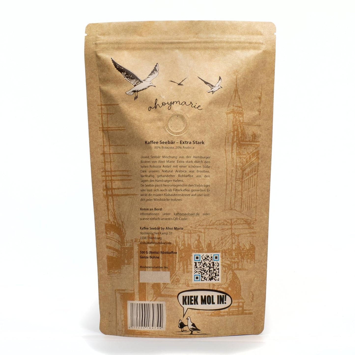 SEEBÄR KAFFE - Ekstra stærke kaffebønner - 500g - Lav syre og intens aroma - Hele bønner til fuldautomatiske kaffemaskiner, espresso og fransk presse - Højt koffeinindhold og lav syreindhold