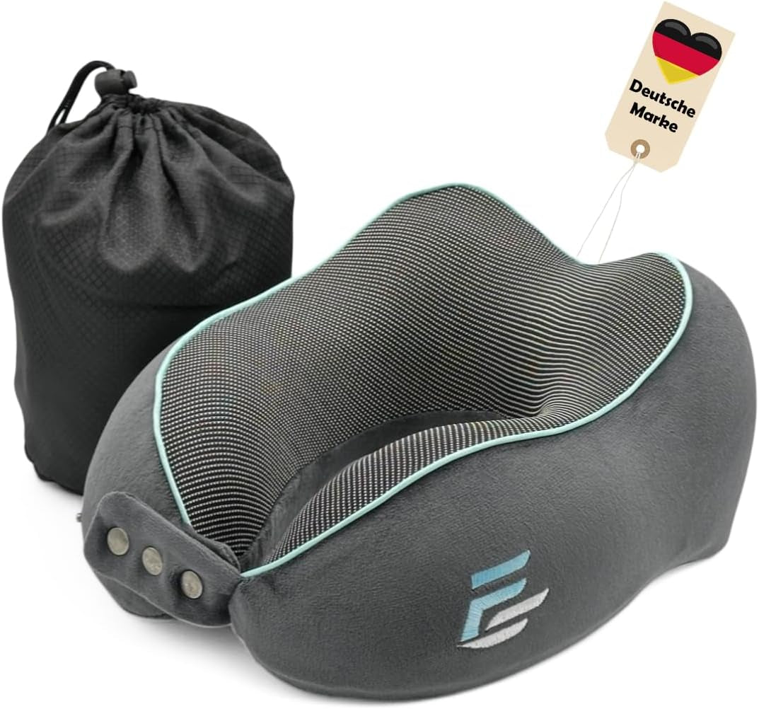 Flagshipper nakkepude til fly - voksen nakkepude - bil nakkepude - memory skum rejsepude - vaskbar med smal ryg (blødt og åndbart fløjl) - justerbar, grå Naty Shop Cervical Orthopedic Pillows Standardtitel