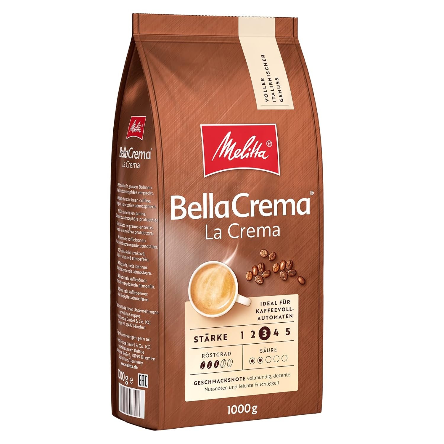 Melitta BellaCrema La Crema kaffebønner 1 kg og BellaCrema Decaffeinato koffeinfri kaffebønner 1 kg
