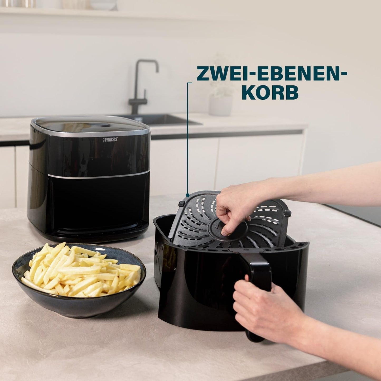 Princess Digital Hot Air Fryer - Variabel skålkapacitet - 8 liter maksimum - 6 forudindstillede programmer Hvidevarer Naty Shop
