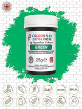 Sugarflair Colourflex Extra Paste Verde madfarve - Spiselig madfarve til smørcreme, chokolade, sukkerpasta, glasur, fondant, kageblandinger, dej og mere - 25g
