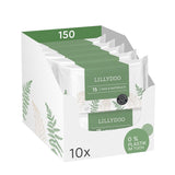 LILLYDOO grønne vådservietter, 600 count (10 x 60), 100 % plastfri rivefast serviet - Parfumefri, skånsom og naturlig, skånsom rensning til følsom hud, dermatologisk testet