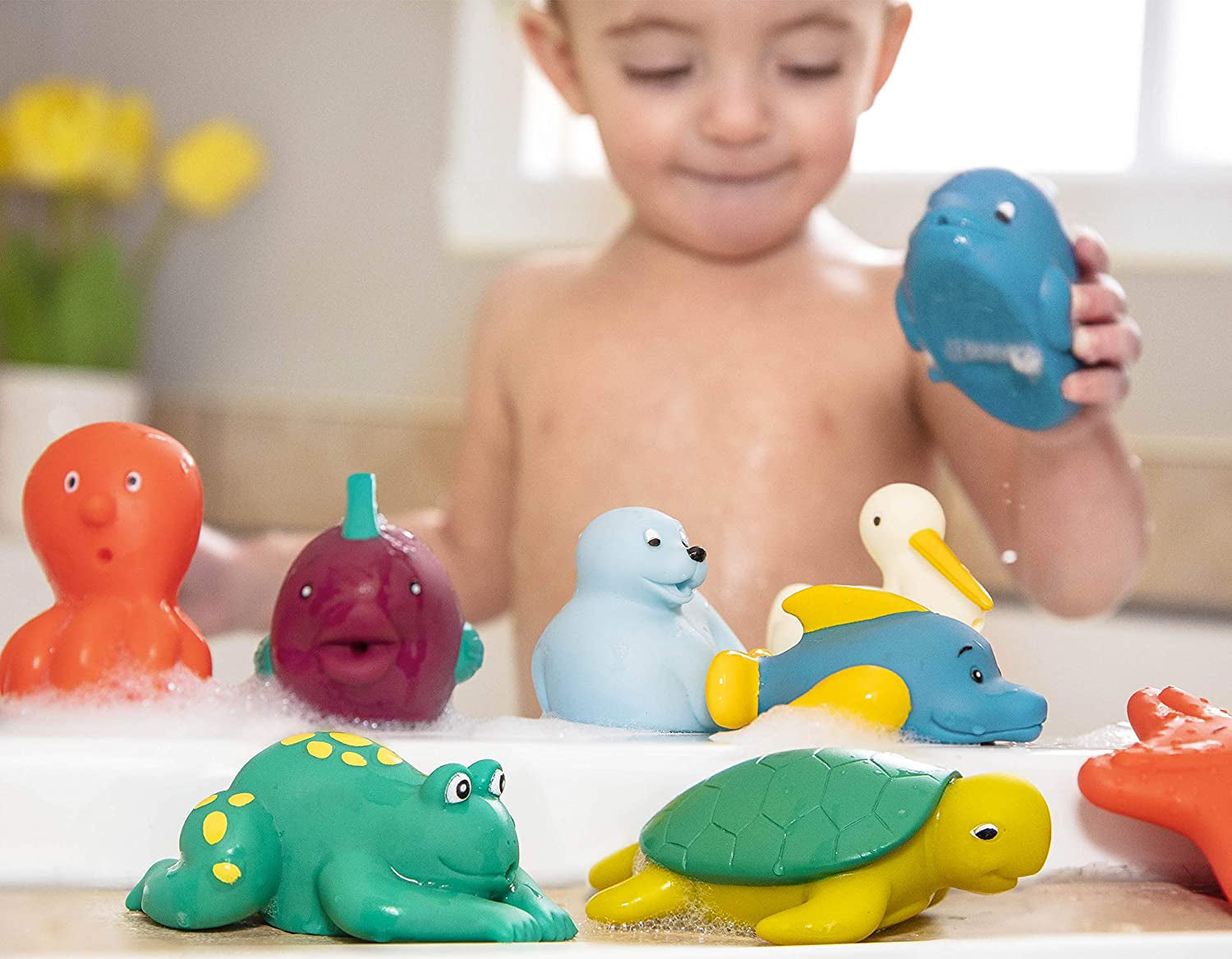 Battat 12-delt badelegetøj Babybadelegetøj Vanddyr - Badekammerater til babyer 10 måneder - Badelegetøj And og mere Bebe Toys Naty Shop