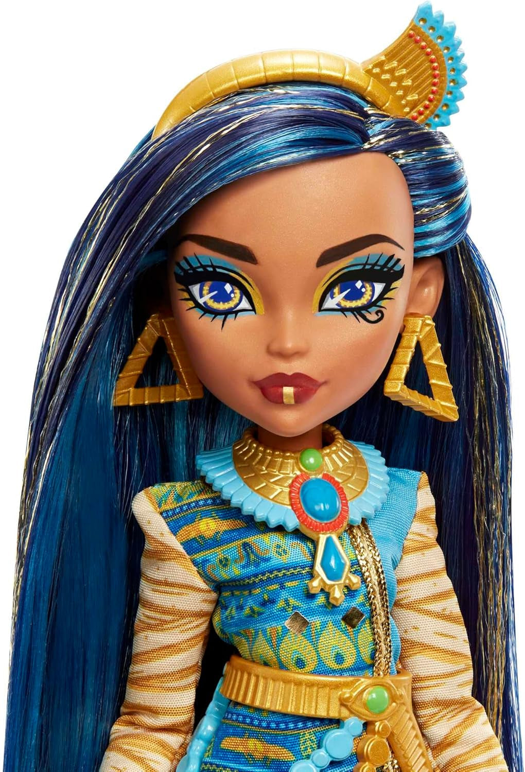 Monster High Cleo de Nile Puppe, Mummie Modepuppe, Königliches Outfit, Killerstiefel, Pyramidenrygsæk, Tilbehør, für Kinder ab 4 Jahren, HHK54