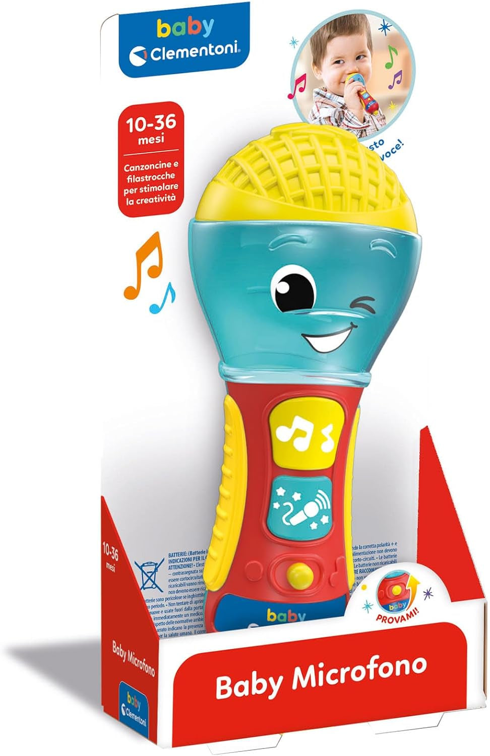Clementoni - babymikrofon, elektronisk musikspil til tidlig børn, legetøj 10-36 måneder, aktivitetscenter med lys og lyde, 17931 babylegetøj Naty Shop