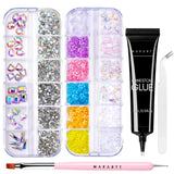 Makartt Rhinestone selvklæbende gel - 15 ml UV-neglelimsæt med lyserøde negle charms Hjertecirkel neglesmykker og negledesigntilbehør til hjemmemanicure Valentinsdagsgave