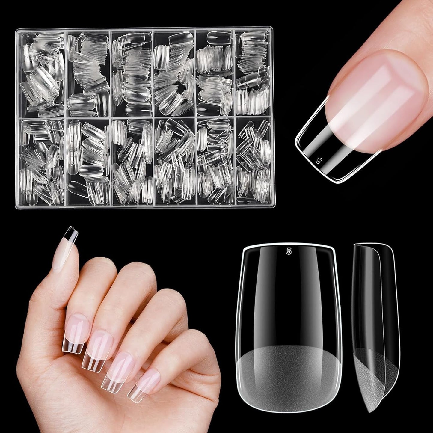 Korte kunstige negle 500 stk. Soft Gel Full Cover Neglespidser Til Gelnegle 12 Størrelser Forpolerede neglespidser Til Gelnegle Korte kunstige negle Kistenegleforlængelser med æske