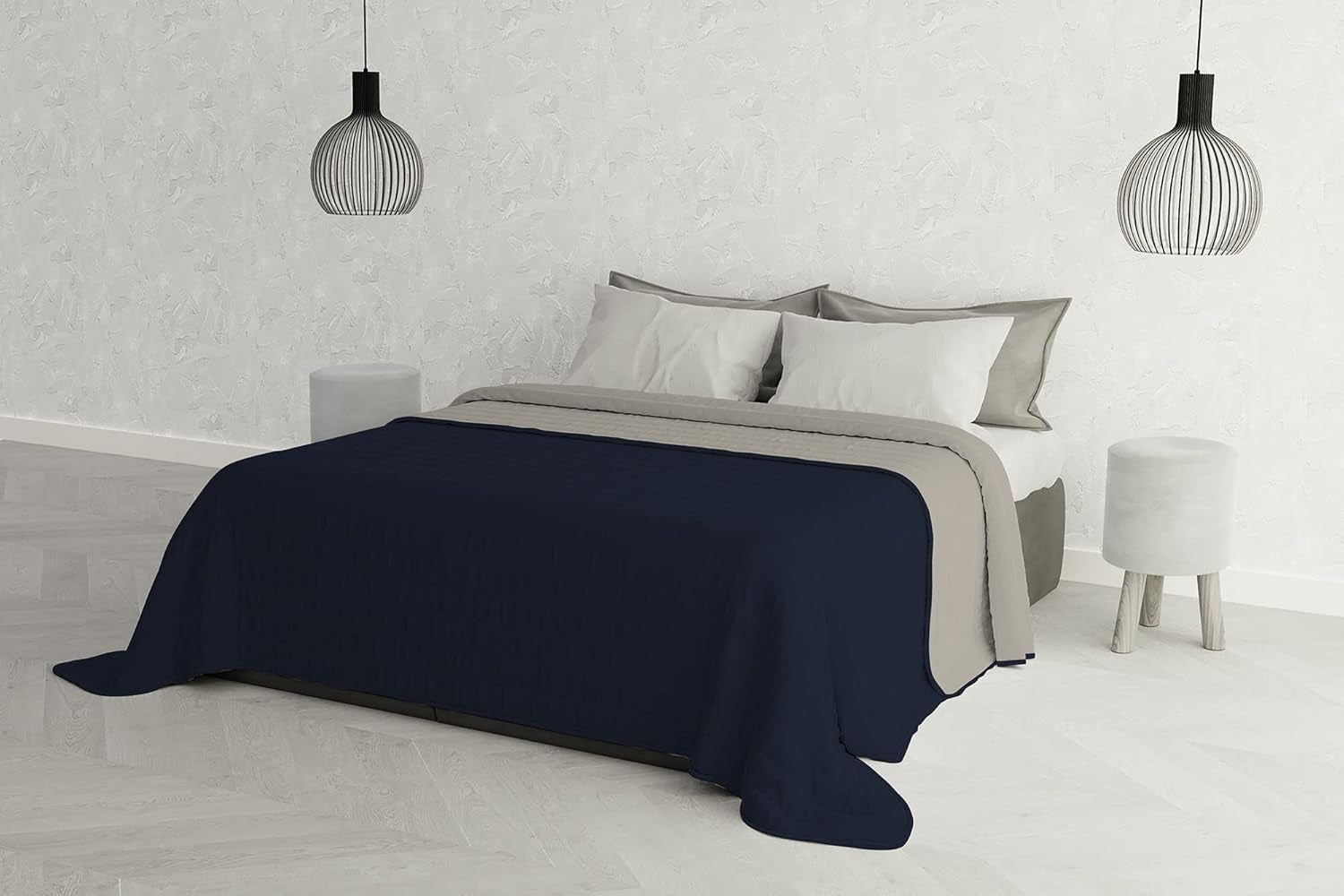 Italiensk sengetøj Estivo enkeltseng, linned, Aqua, 170 X 270 Cm Dyner og dyner Naty Shop Grigio Chiaro/Blu Scuro 260 X 270 Cm