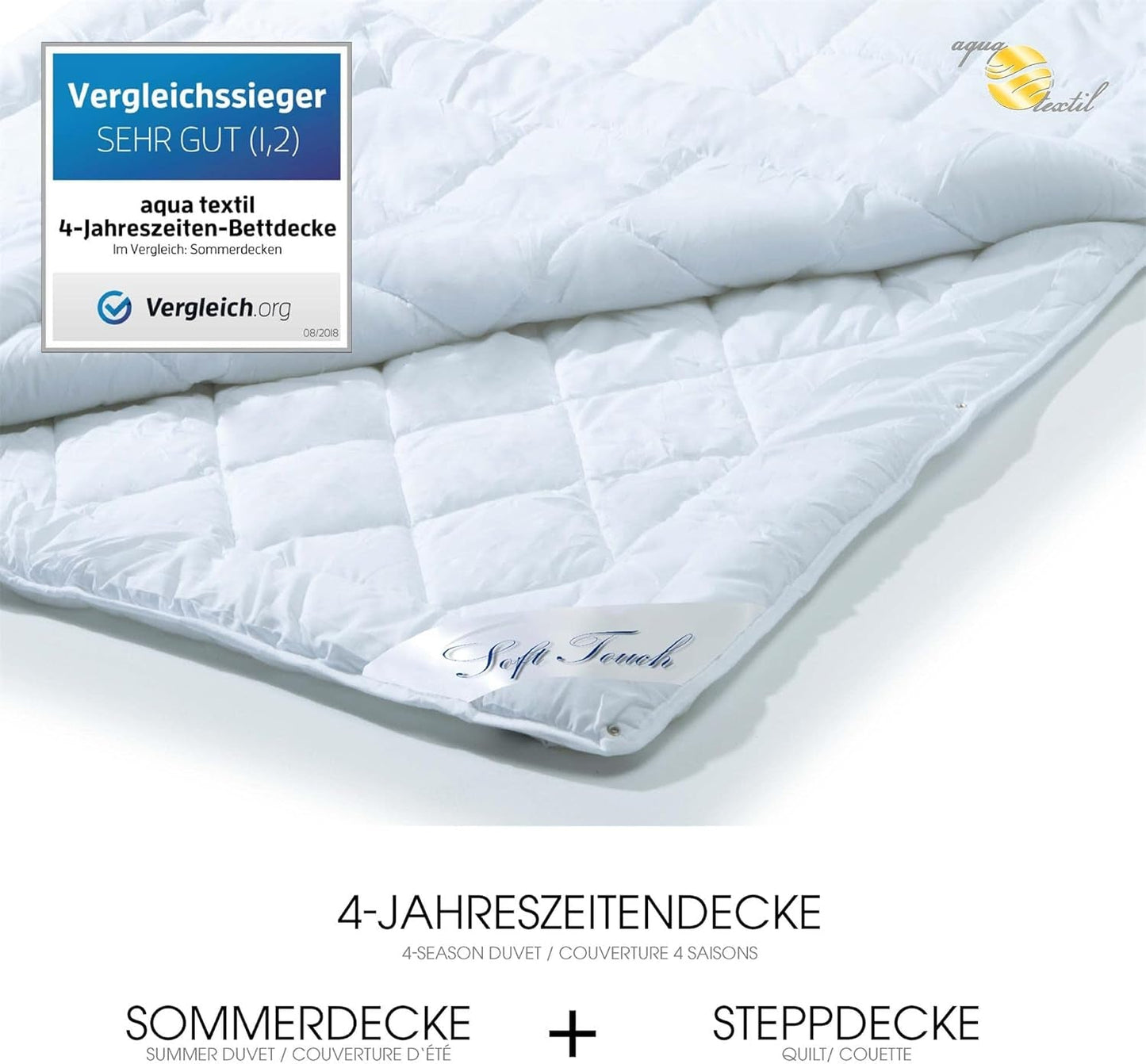 Aqua-Textil 4-sæsons quilt 135X200Cm Tæpper knyttet sammen Vinter 800G Sommer 600G Klimastyring Oeko-Tex Dyner og dyner Naty Shop