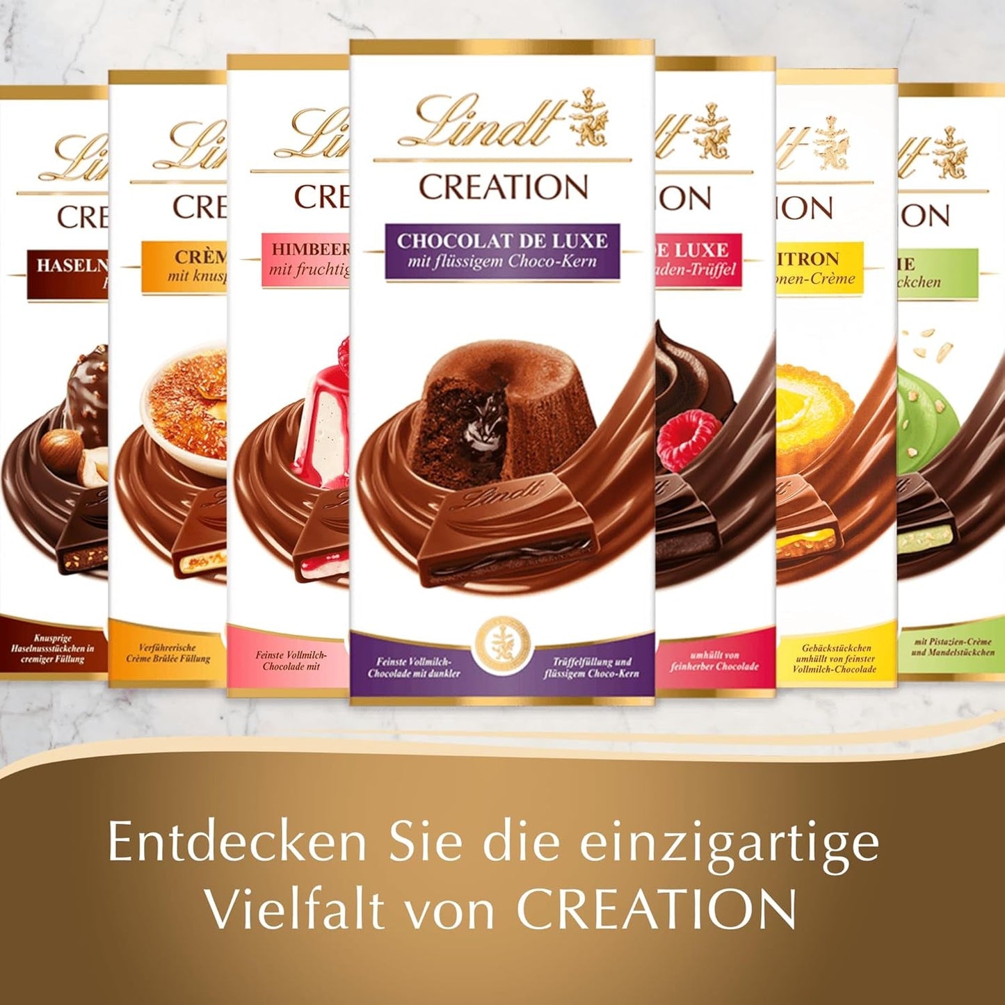 Bar Crème Brûlée Lindt Chocolate Creation | Crème Brûlée fyld med sprød karamel, toppet med den fineste mælkechokolade | Chokoladebar | Chokoladegave, 150g