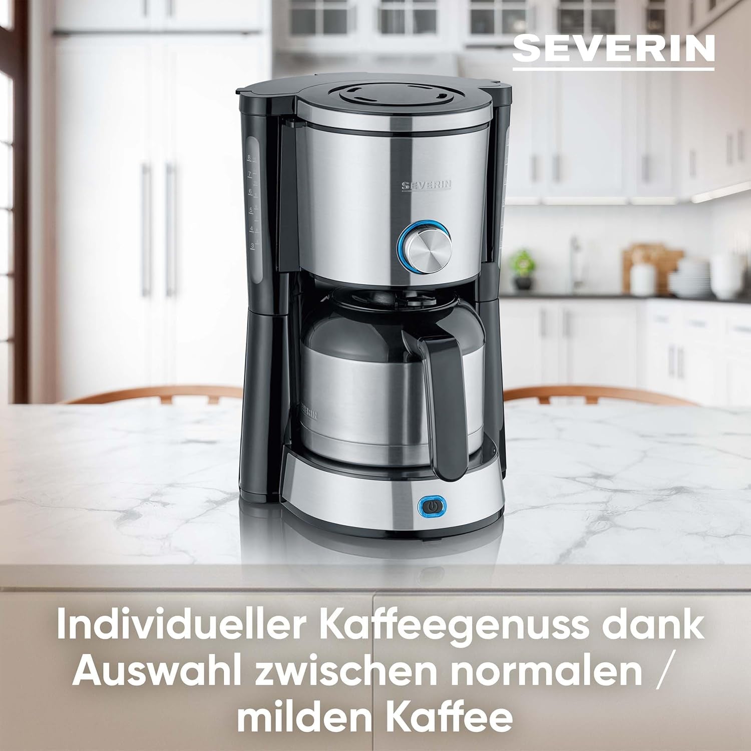 SEVERIN "TypeSwitch" espressomaskine med termokande, AromaSwitch til valg mellem 2 bryggeprofiler, kaffemaskine til op til 10 kopper, 1000W, børstet rustfrit stål-sort, KA 4845