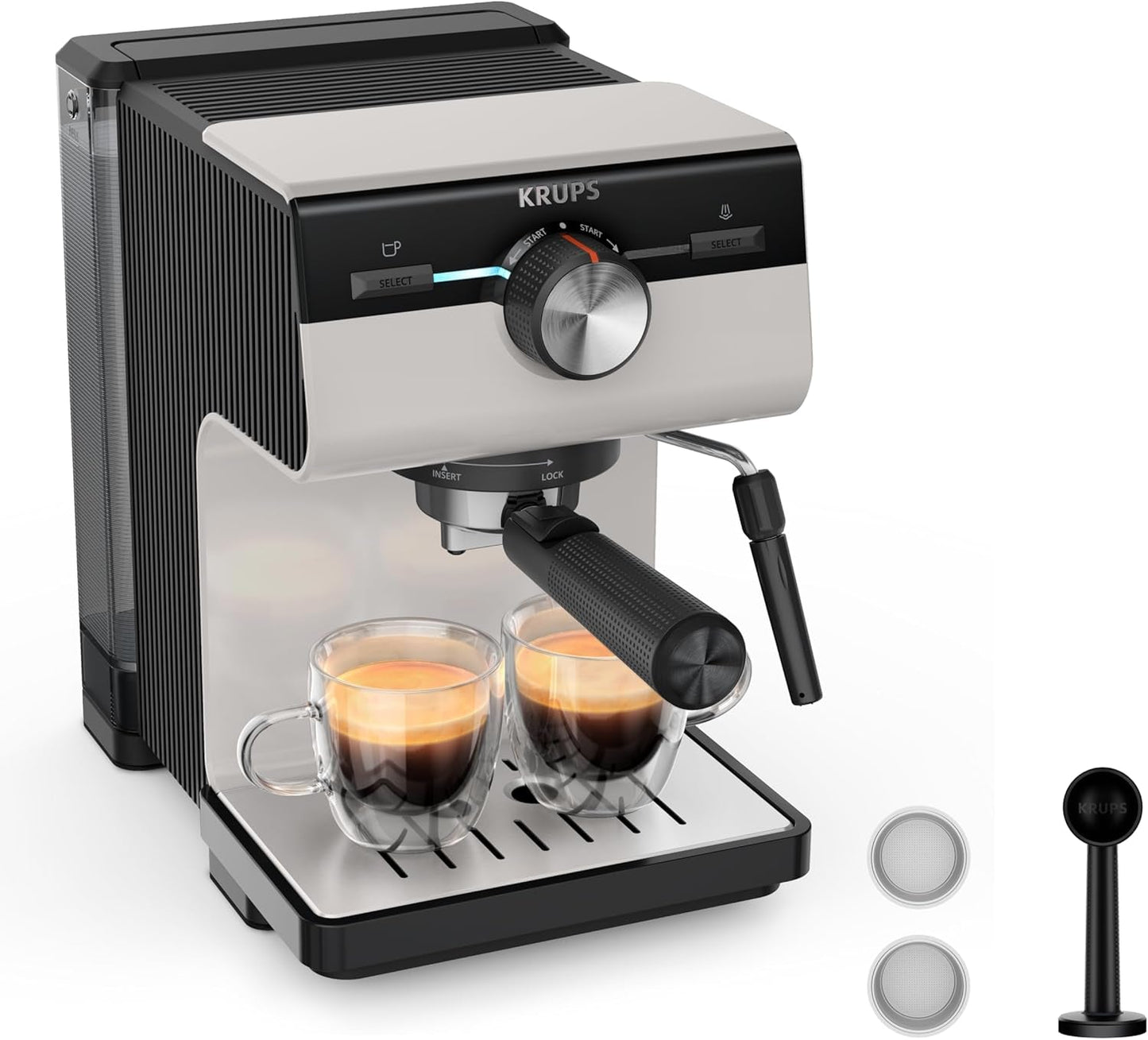 KRUPS Authentic+ espressomaskine, 15 bar, intuitiv betjening, sofistikeret design, dampmundstykke, inklusive udvidet tilbehør, Bullet Dark sølv/rustfrit stål, XP384G10