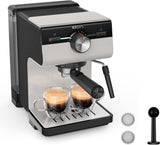 KRUPS Authentic+ espressomaskine, 15 bar, intuitiv betjening, sofistikeret design, dampmundstykke, inklusive udvidet tilbehør, Bullet Dark sølv/rustfrit stål, XP384G10