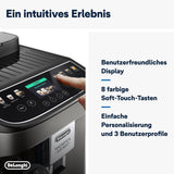 De'Longhi Magnifica Evo Next - Perfetto fuldautomatisk espressor med LatteCrema mælkeskummer, 13 One-Touch-drikke, kaffe- og cappuccinomaskine, farveberøringsskærm, Titanium (ECAM312.80.TB)