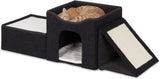 Relaxdays Katzenhöhle, foldbar, 3 Liegeplätze, Katzenhaus mit Kratzfläche, HBT: 36,5x112x41 cm, Katzenversteck, schwarz