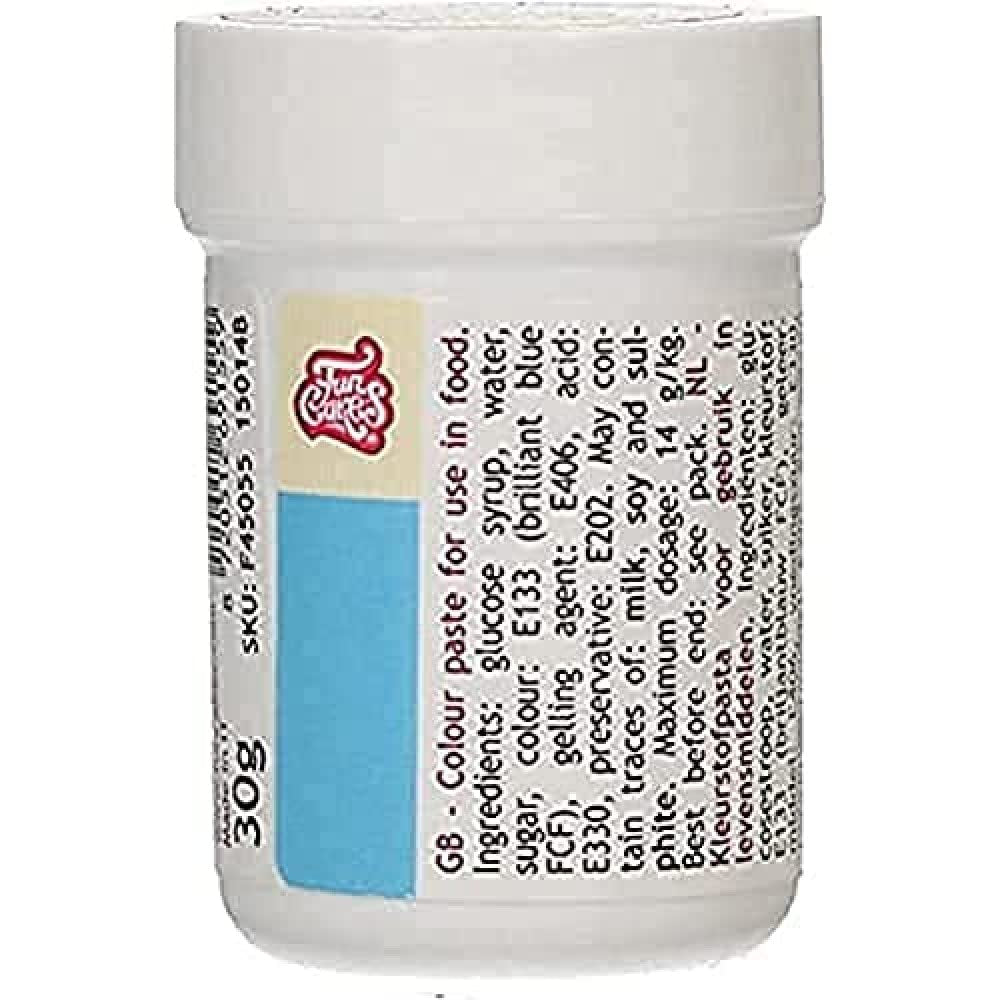 Koncentreret madfarve Funcakes Paste Farve Blue Sky; til dej, creme, fondant, marcipan, dej, modelleringspasta og blomsterpasta. Halal og Kosher. 30 g