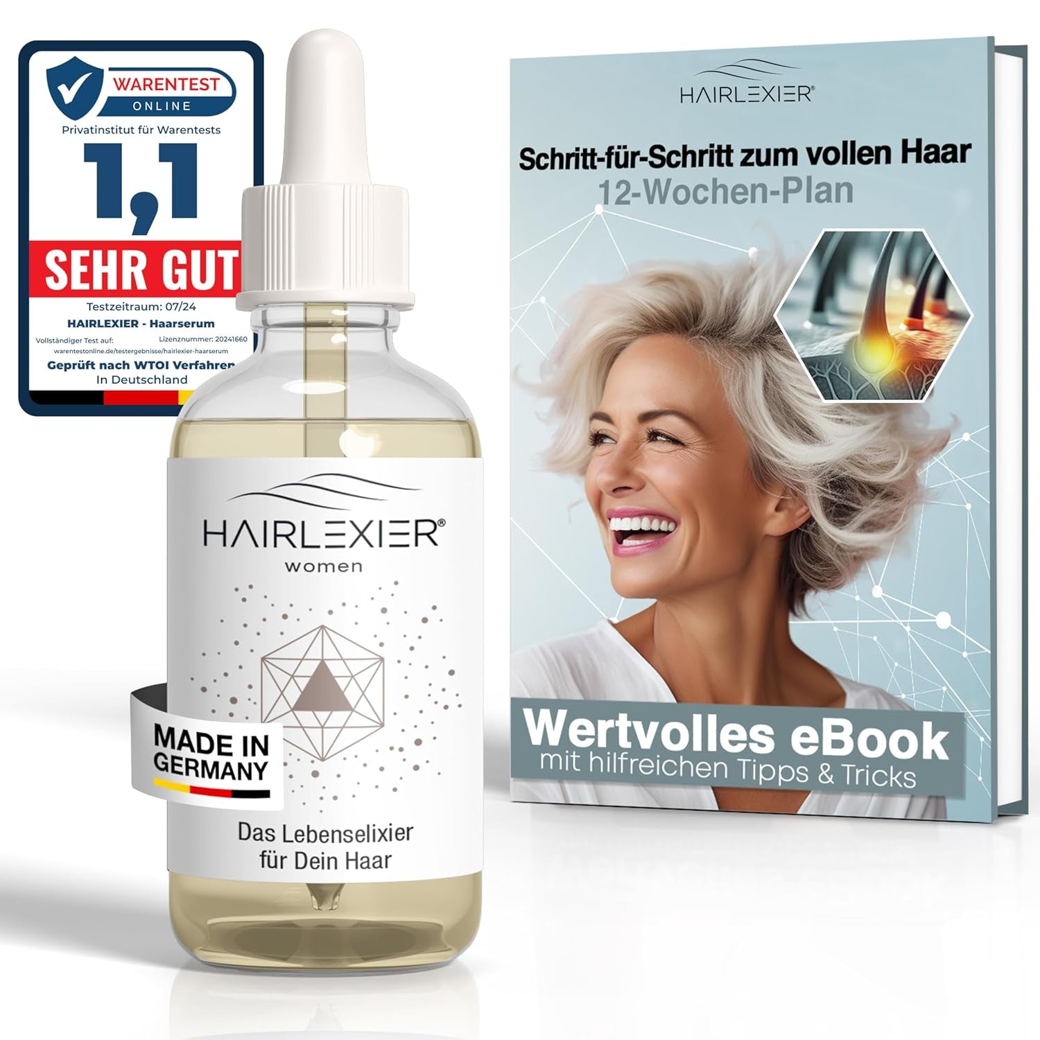 Hairlexier hårvækstmiddel til kvinder - rosmarin hårolie, ricinusolie hårolie, lavendelolie, naturligt hårserum mod diffust hårtab, understøtter hårvækst, vegansk og økologisk + arbejdsbog Hårpleje Naty Shop Women