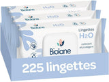 BIOLANE - Babyvådservietter med vand - 225 servietter - 3 x 75 stykker - Skånsom og effektiv rengøring - Fra fødslen - Fransk kvalitet
